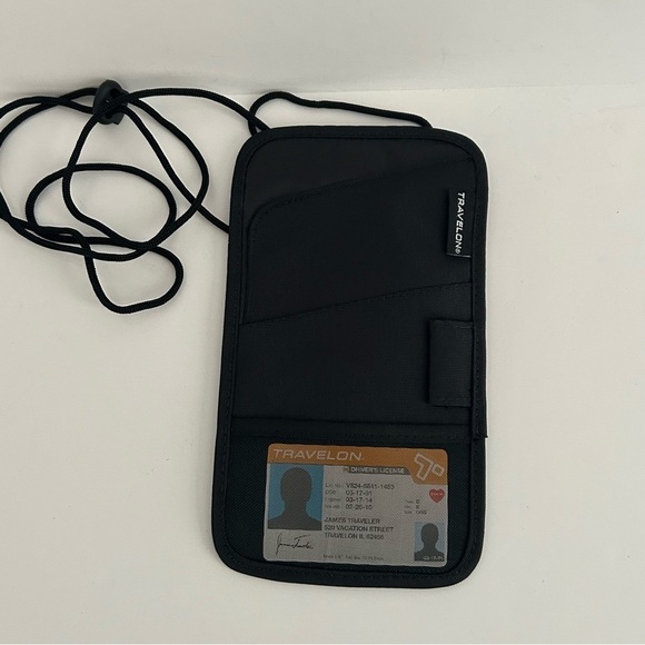 Travelon Black Passport Holder with Pen and Card Slots - Picture 4 of 7